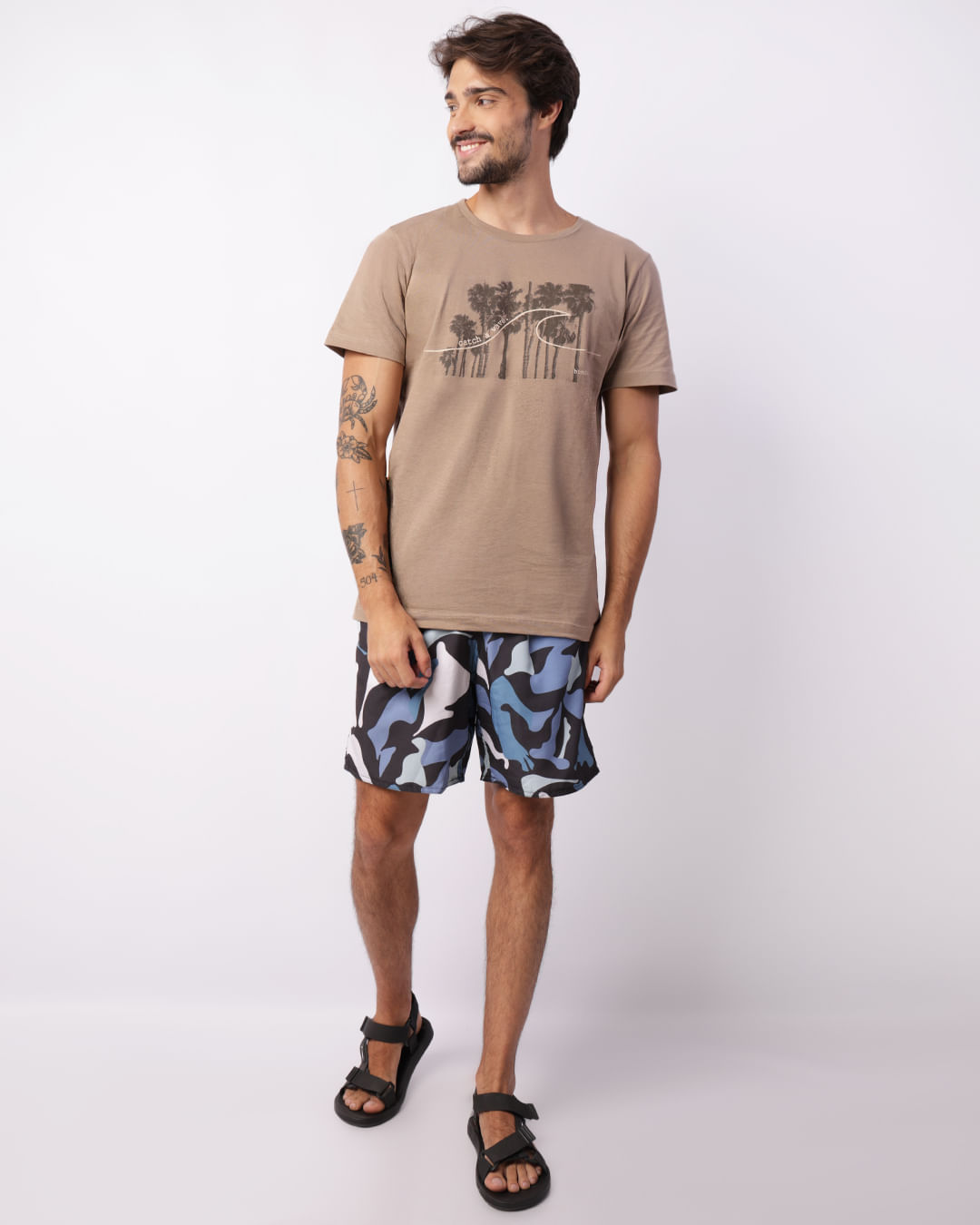 Short Masculino Praia Estampada Preta