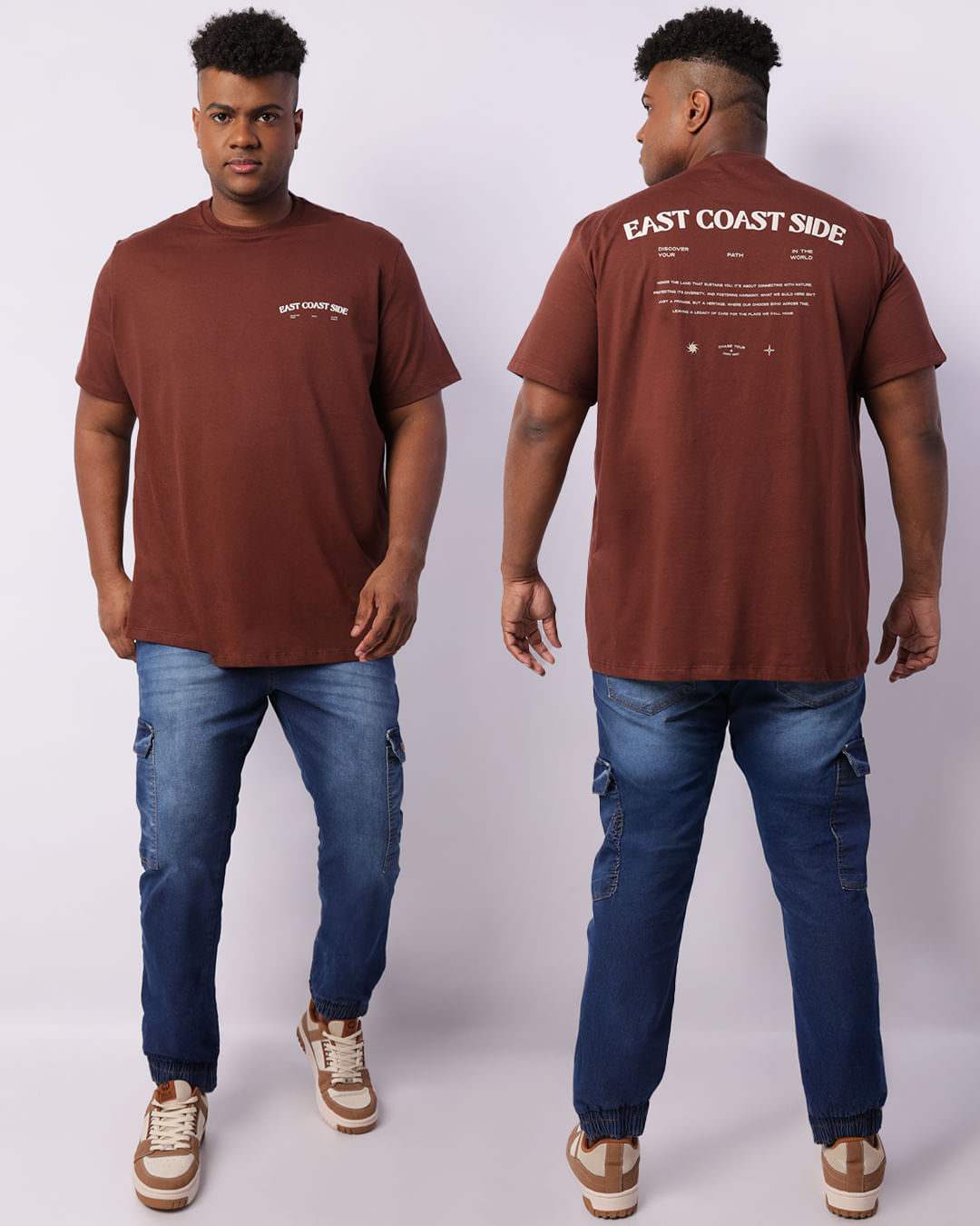 Camiseta Plus Size Masculina Estampa Frente E Costas Marrom