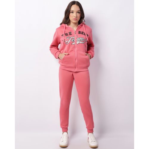 Conjunto Moletom Juvenil Peluciado Capuz com Estampa Rosa