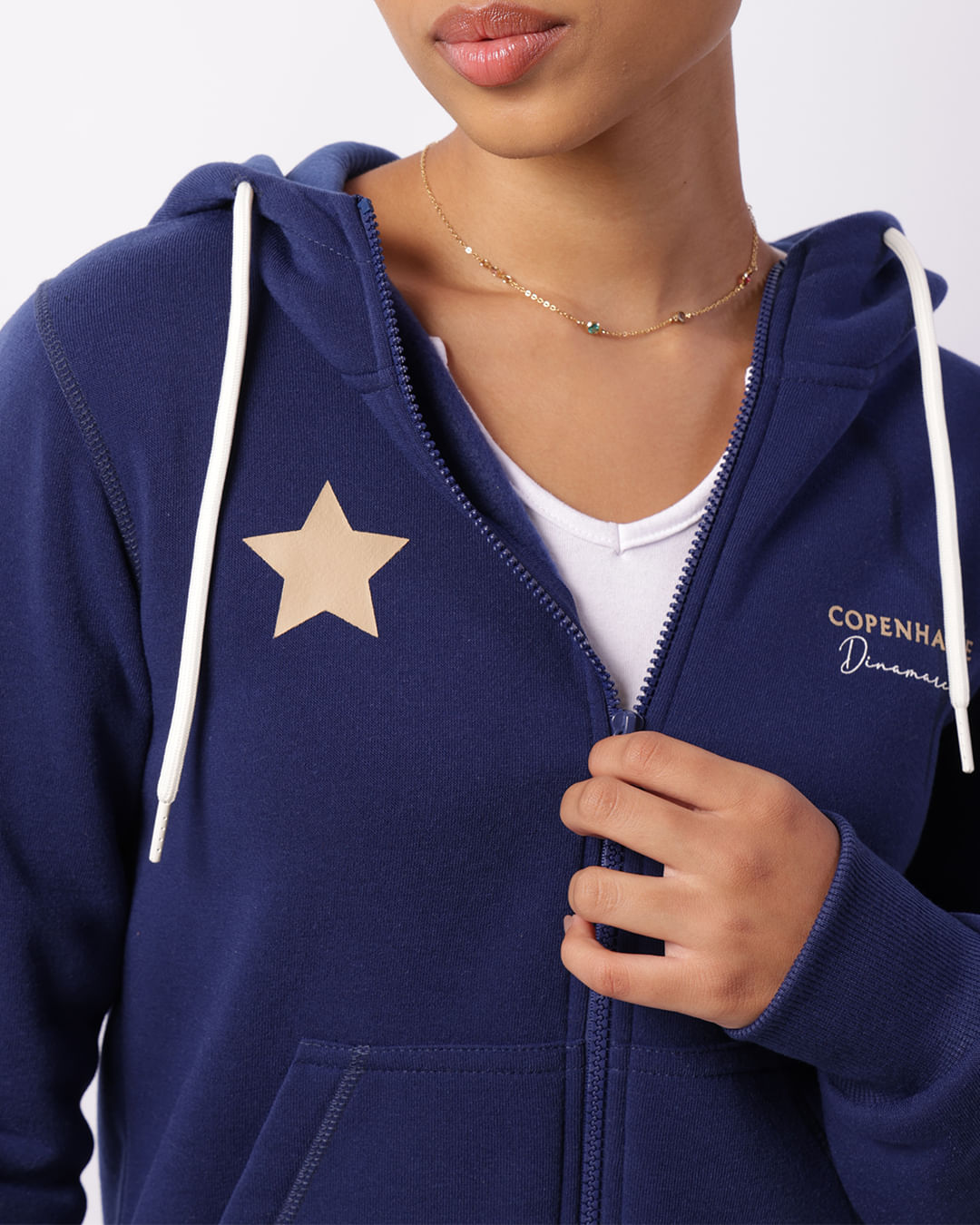 Jaqueta Moletom Feminina Estampa Frente E Costas Com Capuz Azul