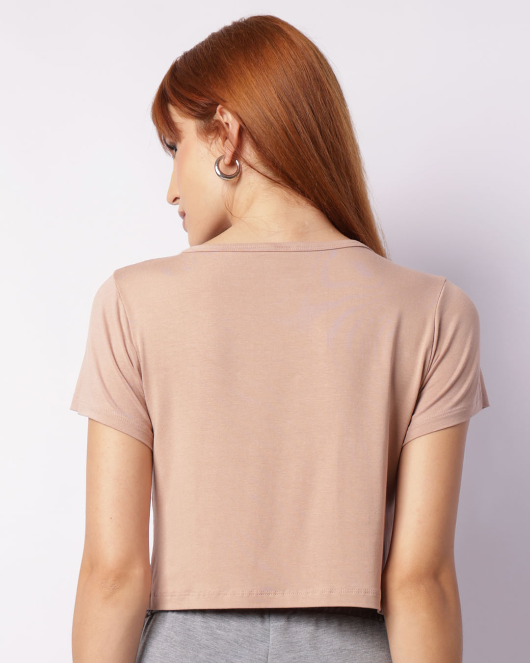 Blusa Feminina Cropped Básica Manga Curta Bege-1743532128884