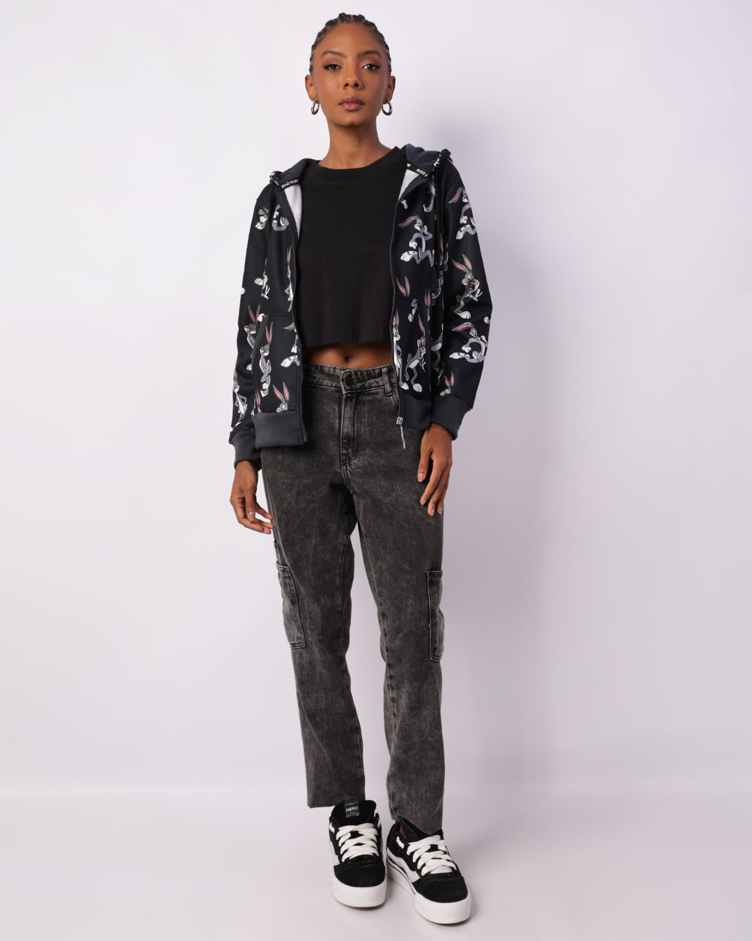 Jaqueta Moletom Feminina Looney Tunes Pernalonga Com Bolsos Capuz