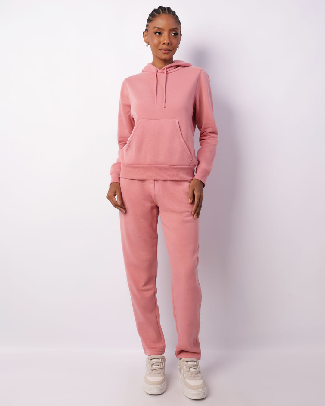 Calça Moletom Feminina Reta Com Cordão Rosa