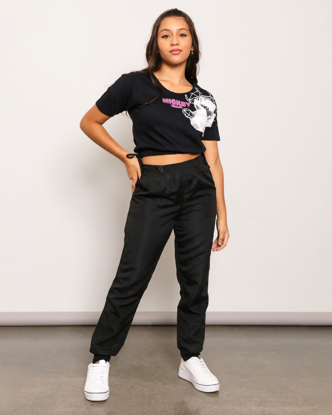 Blusa Juvenil Cropped Disney Mickey Mouse Preta-1743769304459