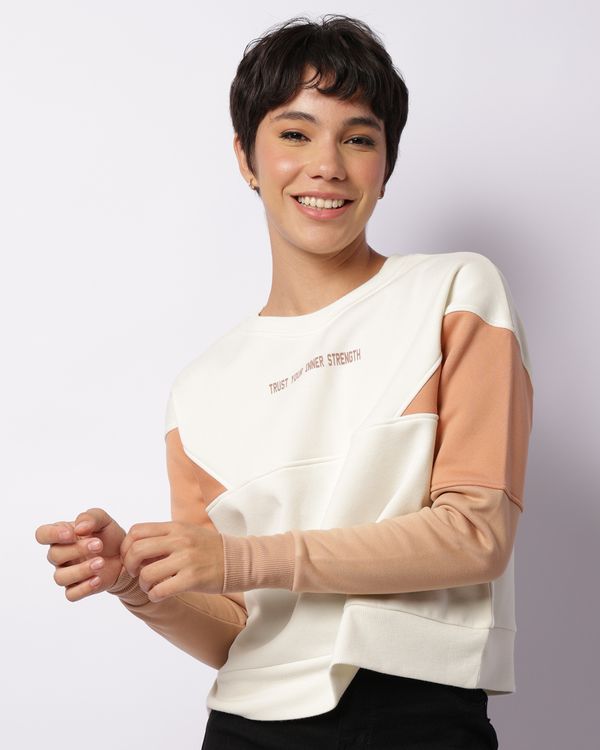Blusão Moletom Feminino Com Recortes Off White M
