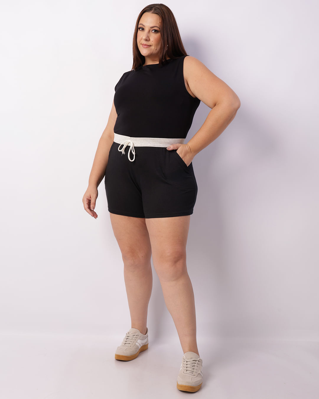 Short Plus Size Feminino Moletinho Curto Preto-1744223935835