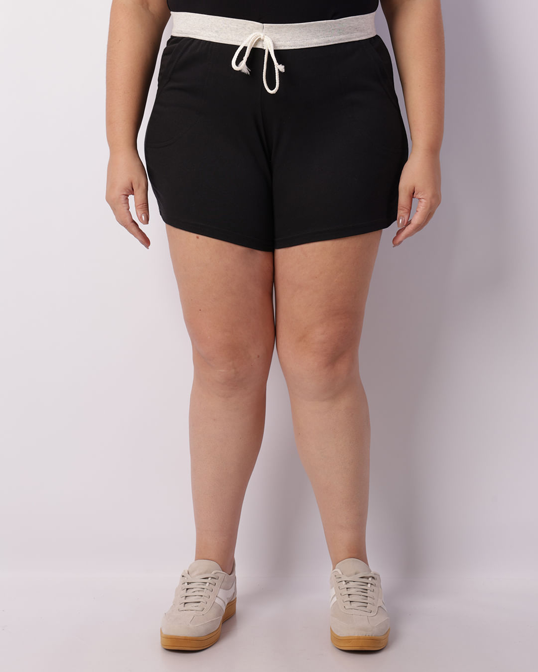 Short Plus Size Feminino Moletinho Curto Preto-1744223951438