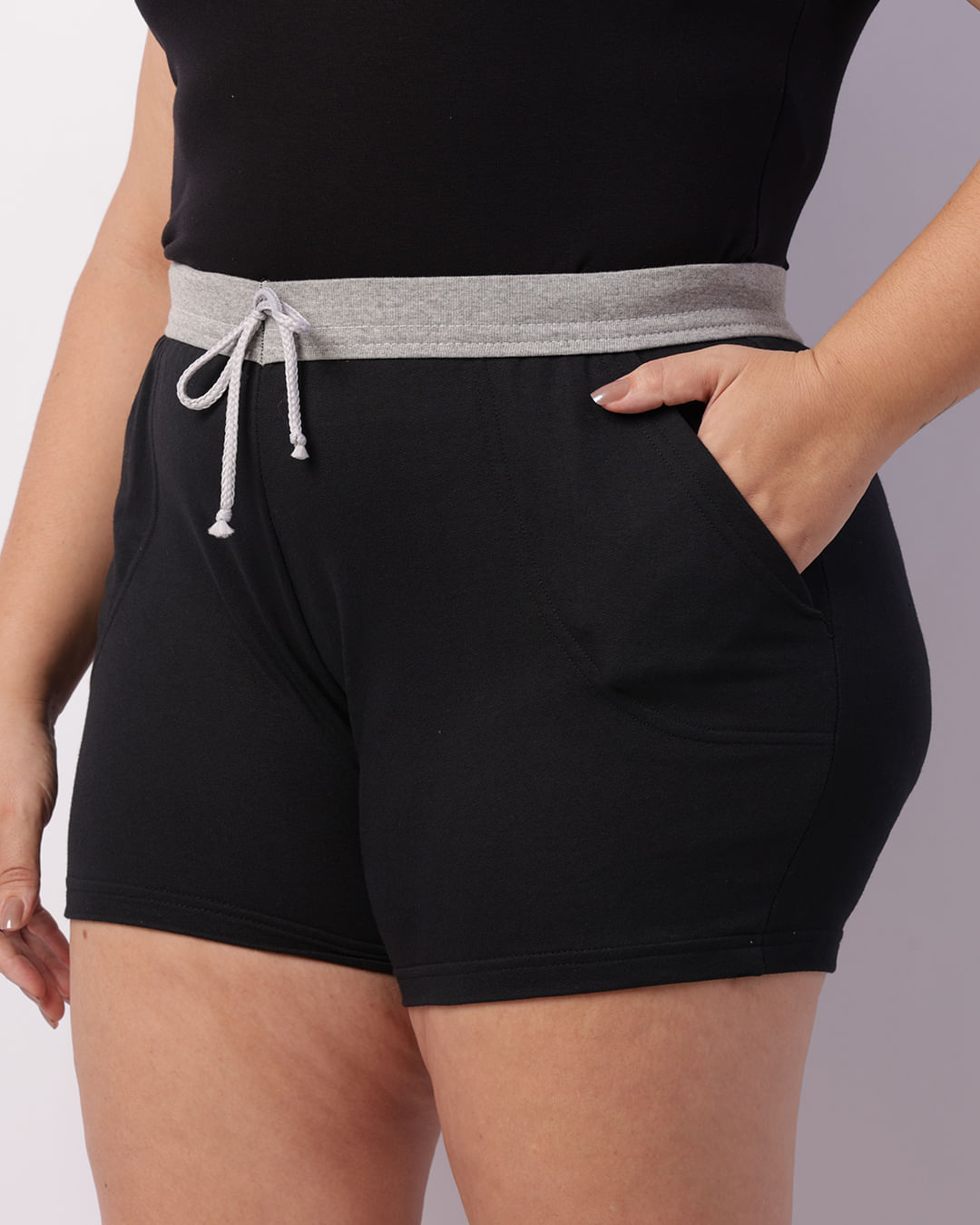 Short Plus Size Feminino Moletinho Curto Preto-1744224017327