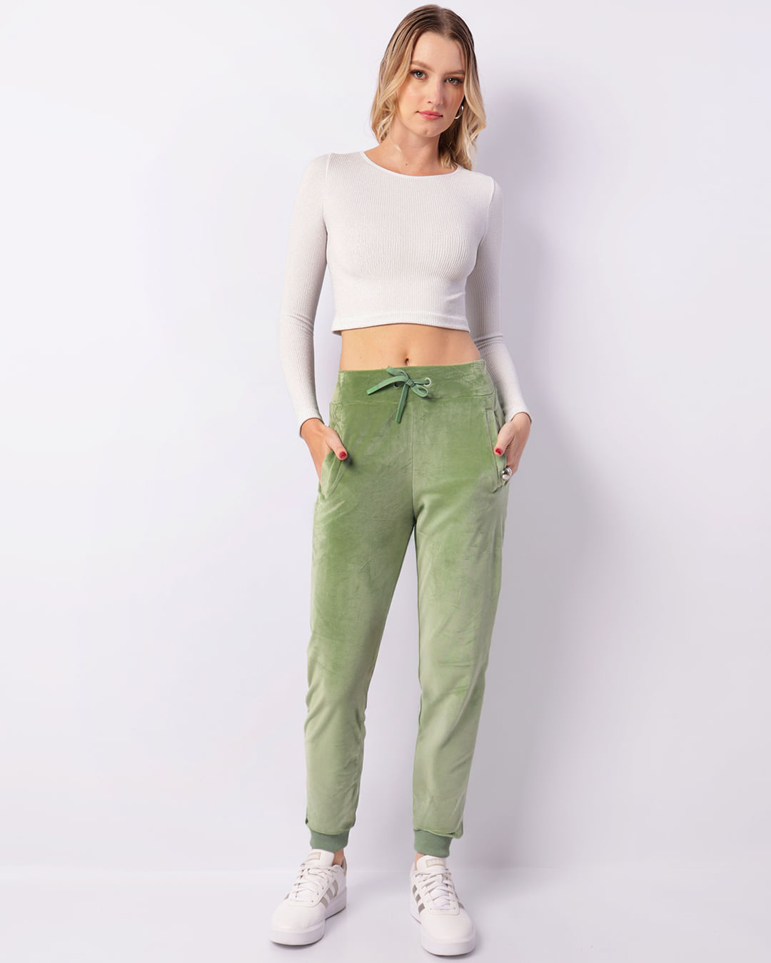 Calça Feminina Jogger Plush Com Cordão Bolso Verde