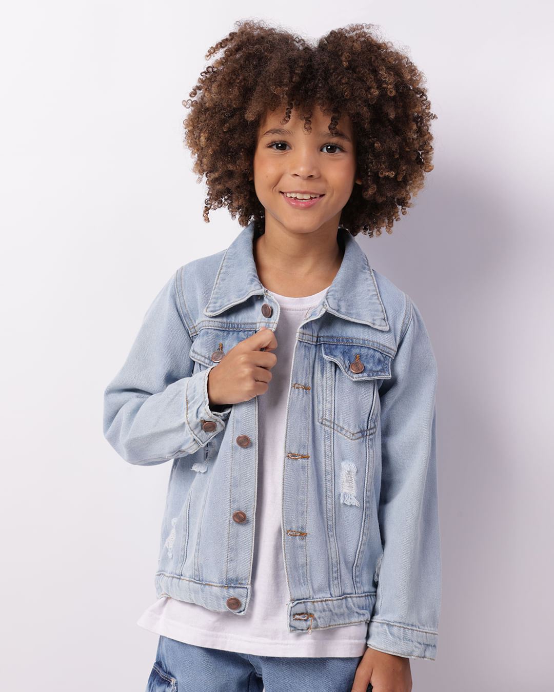 Jaqueta Jeans Infantil Botões Gola Dobrável Azul