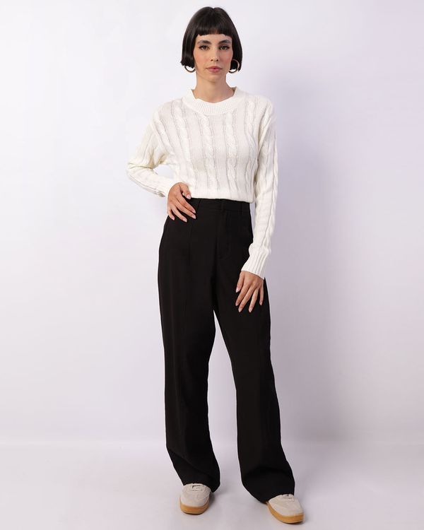 Calça Feminina Poliviscose Reta Com Frisos Preta 44