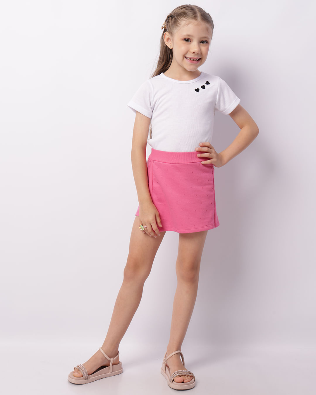 Short Saia Infantil Curto Moletinho Com Glitter Rosa