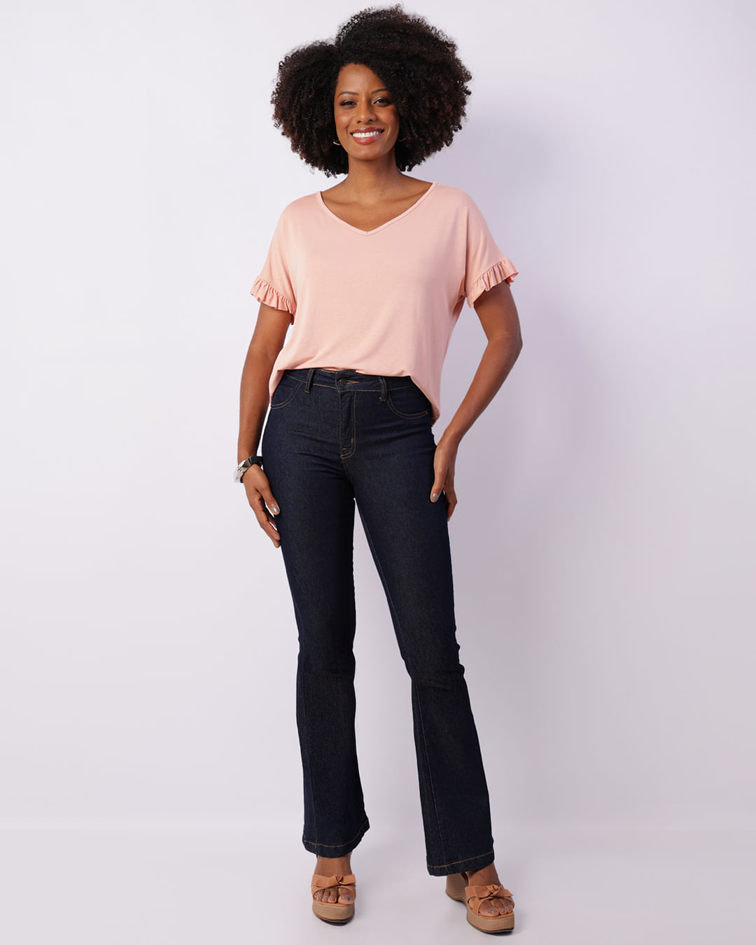 Blusa Feminina Manga Curta Com Babados Rosa Claro-1744818288861