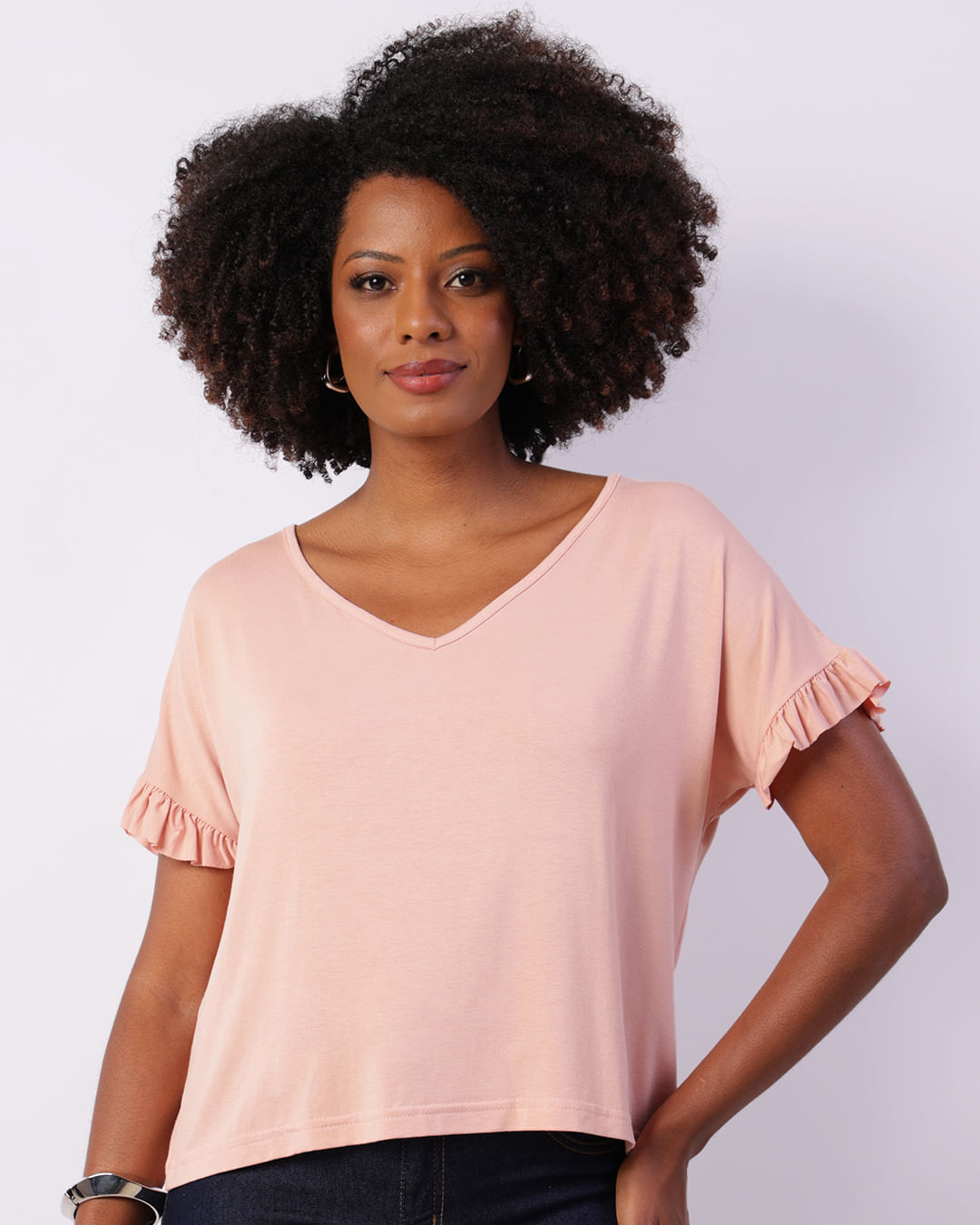Blusa Feminina Manga Curta Com Babados Rosa Claro-1744818279927