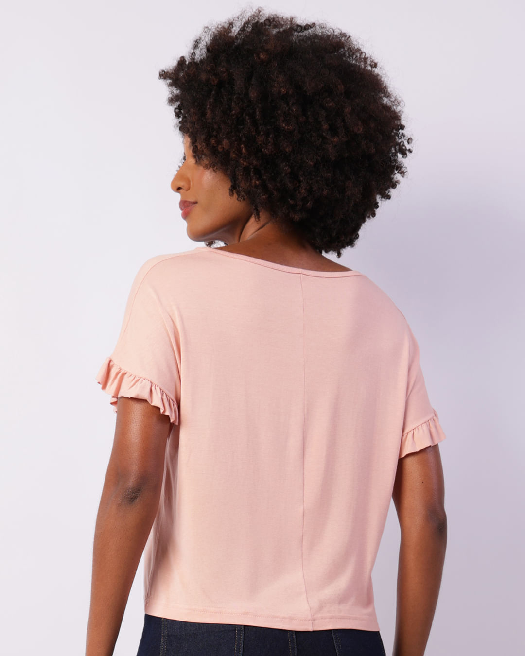 Blusa Feminina Manga Curta Com Babados Rosa Claro-1744818290557