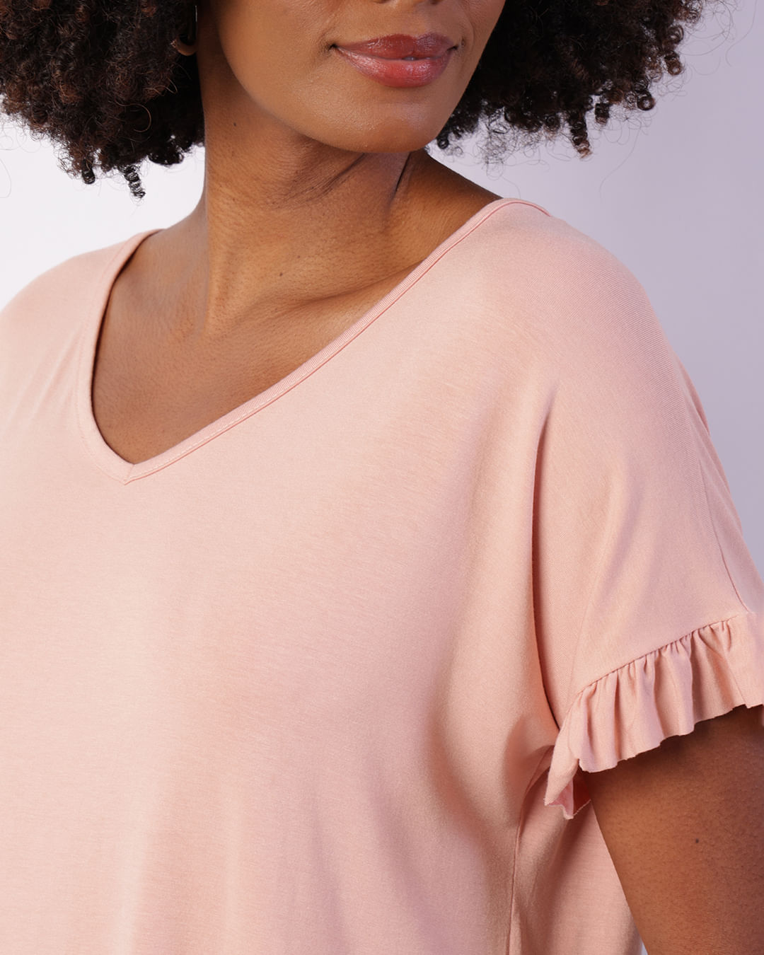 Blusa Feminina Manga Curta Com Babados Rosa Claro-1744818294245