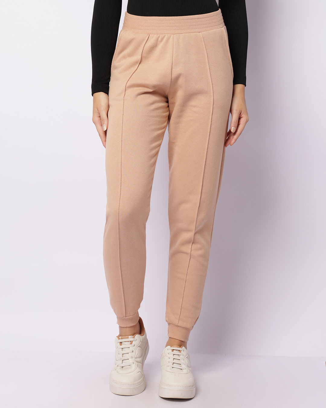 Calca-T585-Moletom-Jogger-Com-Friso---Bege-Medio