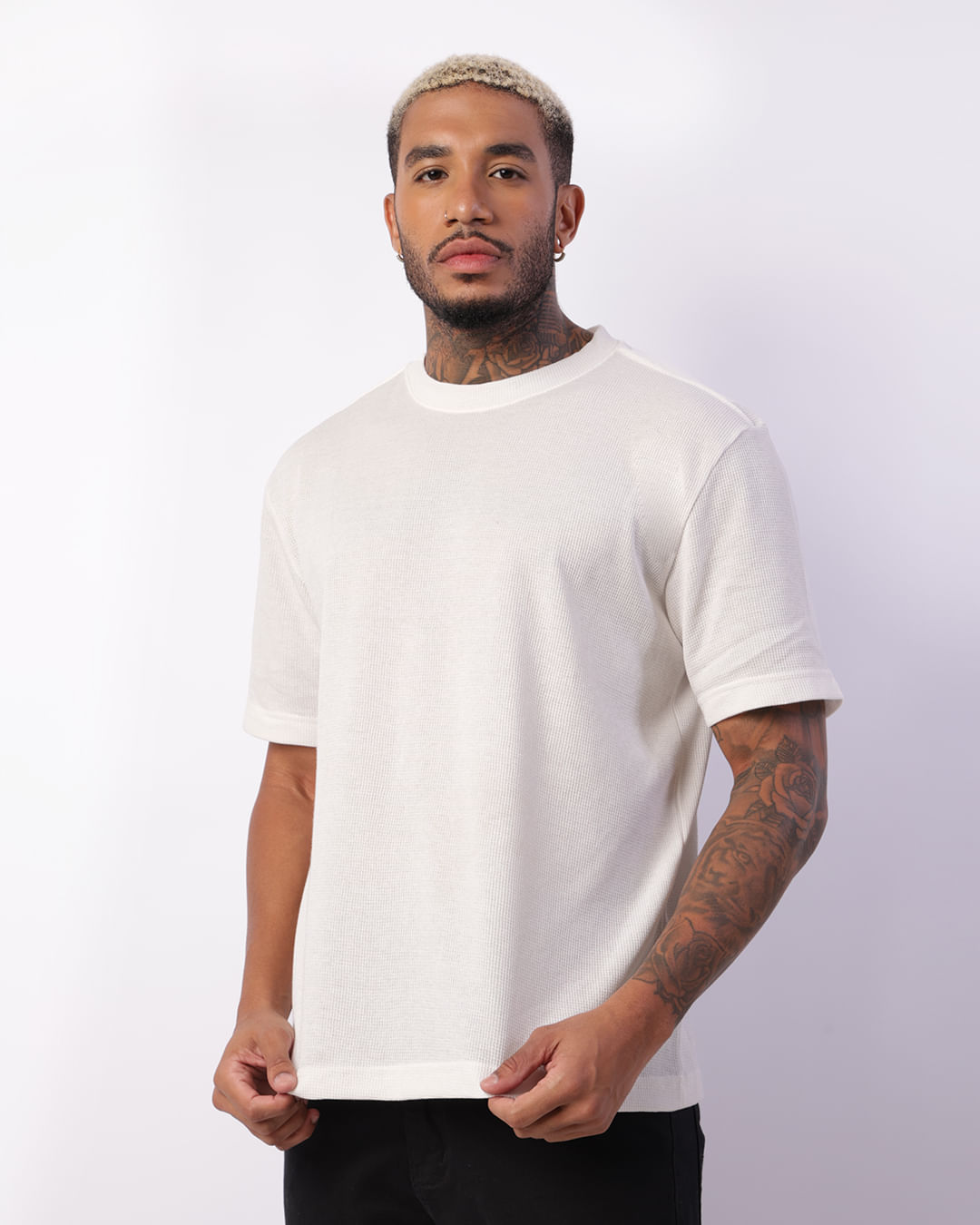 Camiseta Masculina Manga Curta Texturizada Básica Off White
