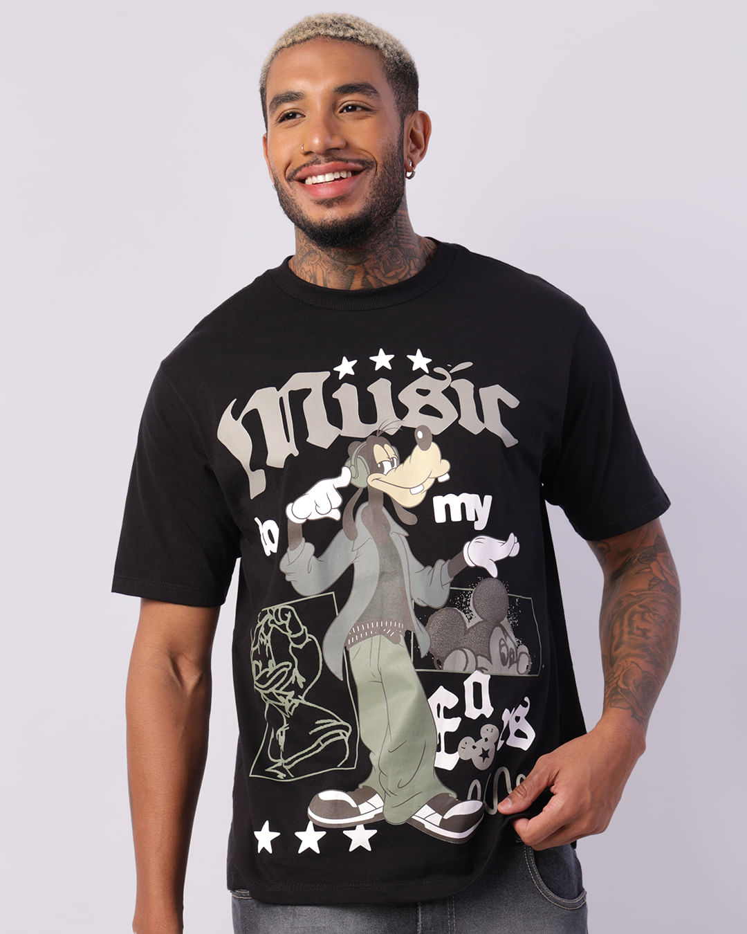 Camiseta Masculina Disney Pateta Manga Curta Preta