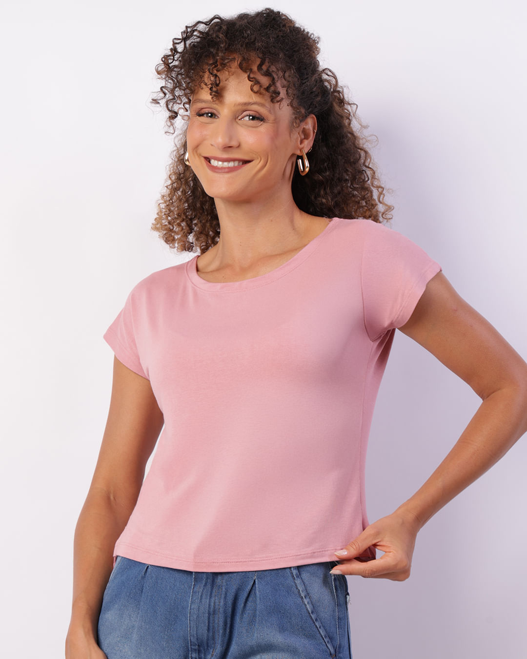 Blusa Feminina Viscose Manga Curta Básica Rosa