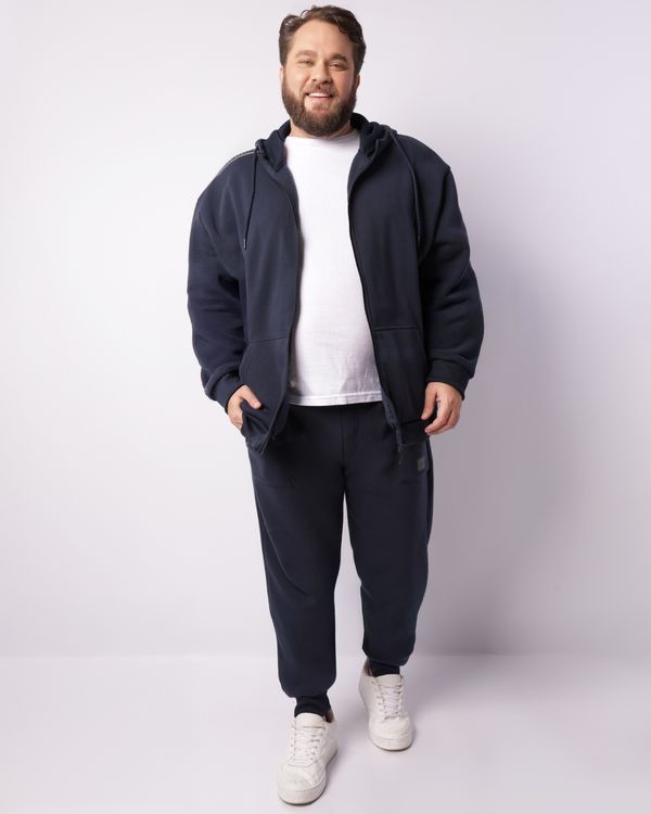 Calça Moletom Plus Size Masculina Jogger Com Bolsos Marinho G1
