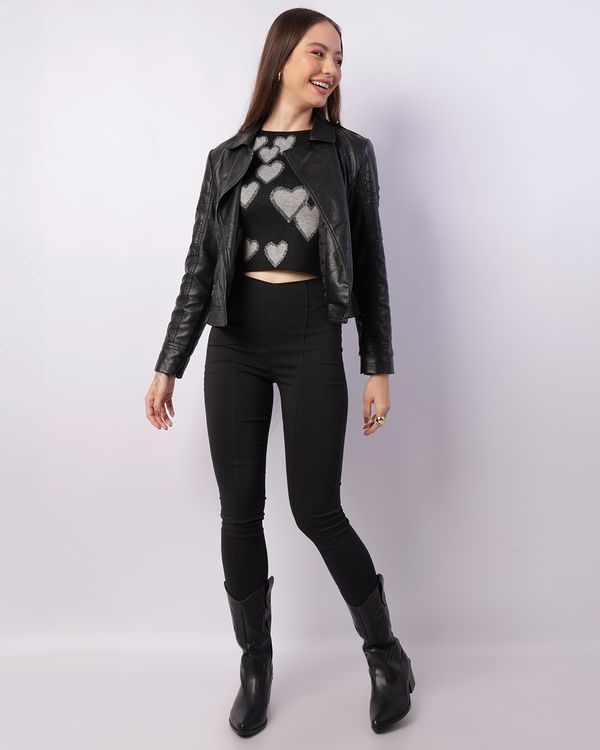 Calça Legging Feminina Com Frisos Preta P