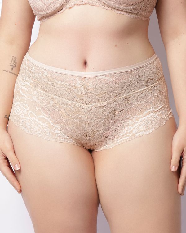 Calcinha Plus Size Feminina Caleçon Renda Bege 46