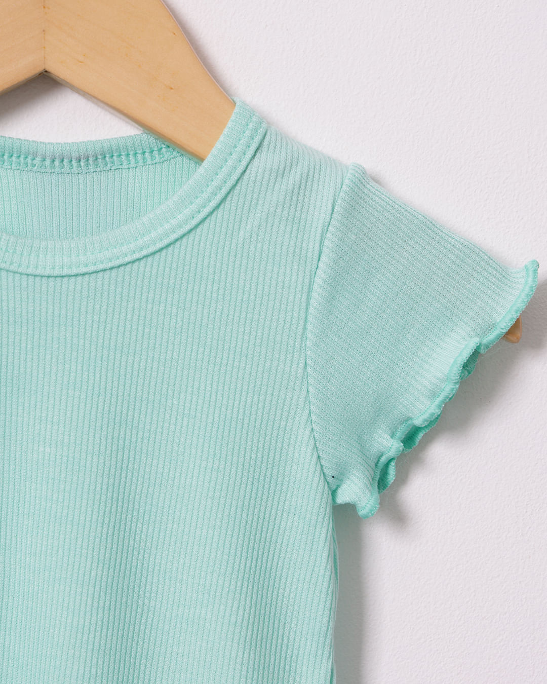 Blusa Bebê Manga Curta Canelada Frufru Verde -1746043995521