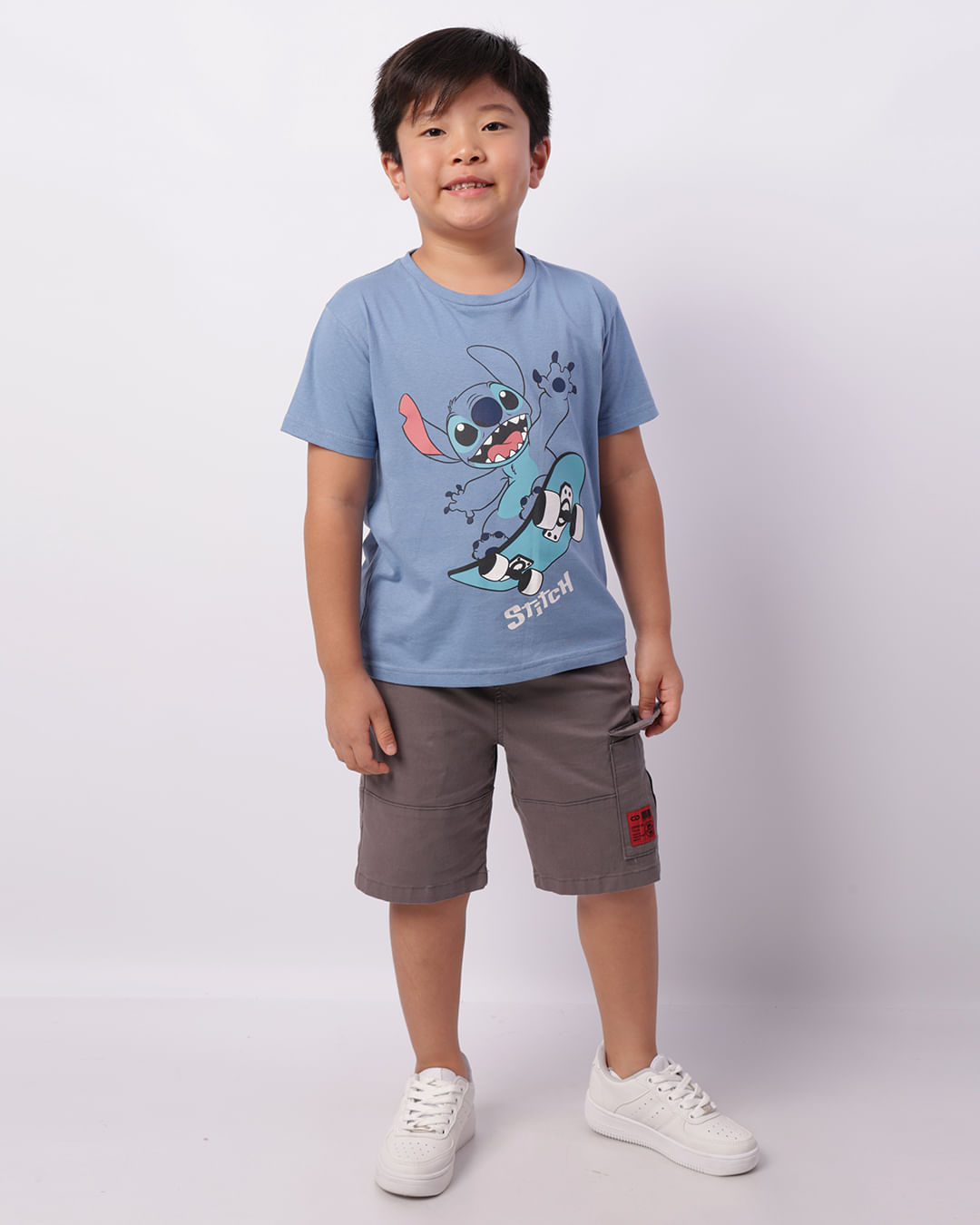 Bermuda Infantil Sarja Reta Cargo Cinza-1746191565500