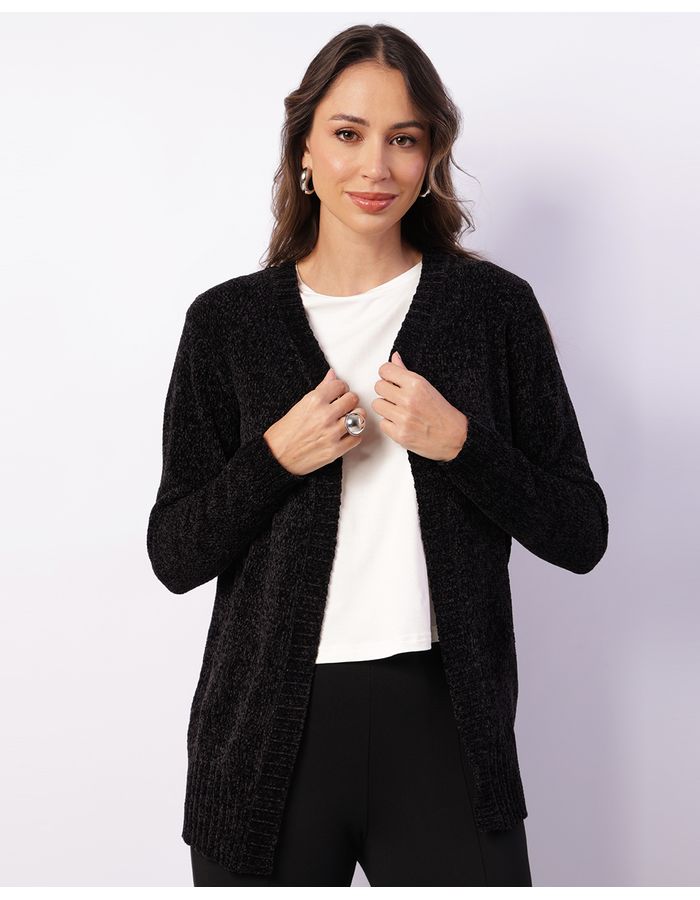 Cardigan-Chenille-C02 preto---Preto