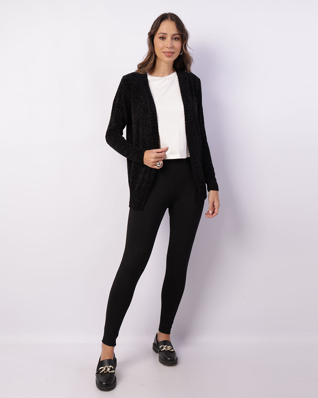Calça Legging Feminina Com Frisos Preta