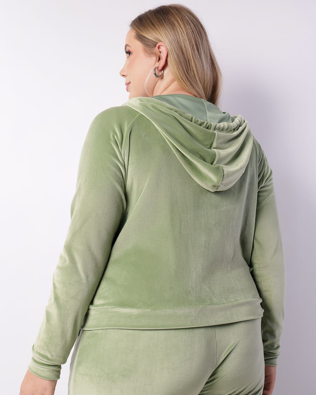 Jaqueta Plus Size Feminina Plush Com Capuz Verde