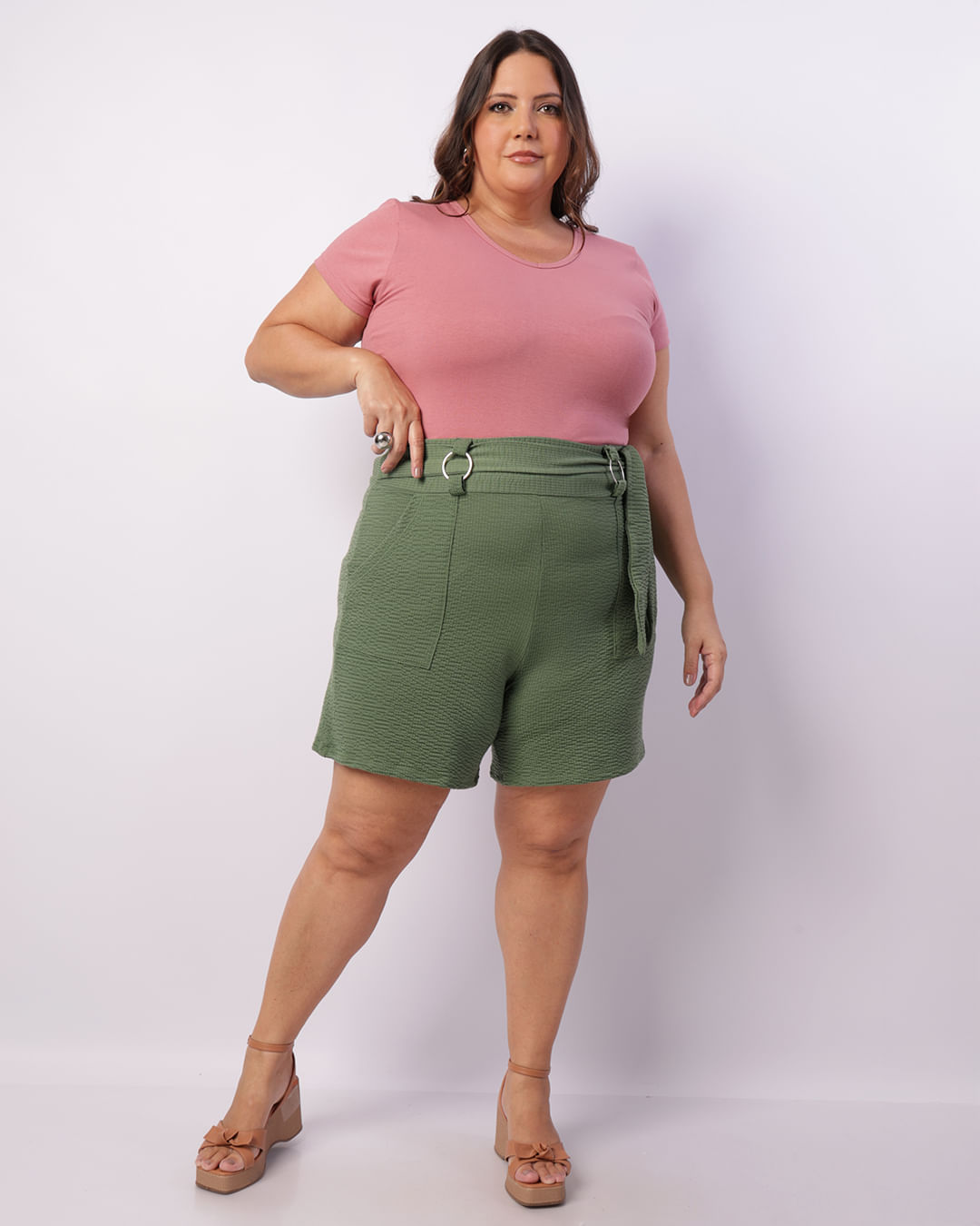Blusa Plus Size Feminina Manga Curta Básica Rosa-1746459263505