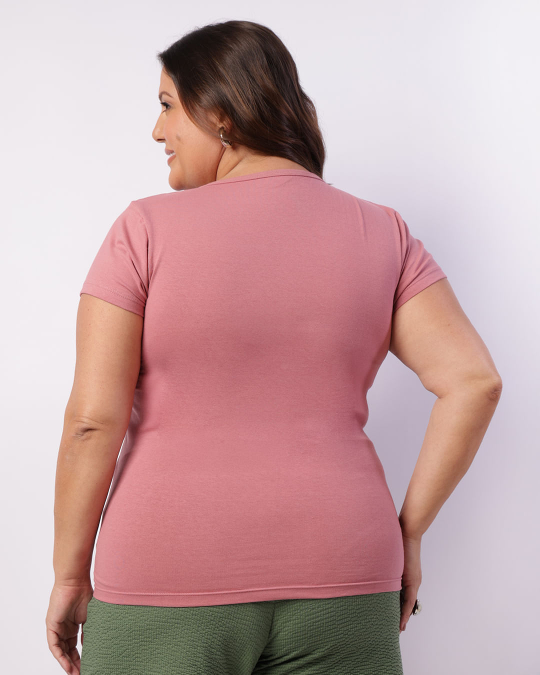Blusa Plus Size Feminina Manga Curta Básica Rosa-1746459272258