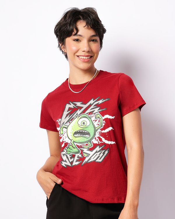 Camiseta Feminina Disney Monstro S.A Mike Manga Curta Vermelha M