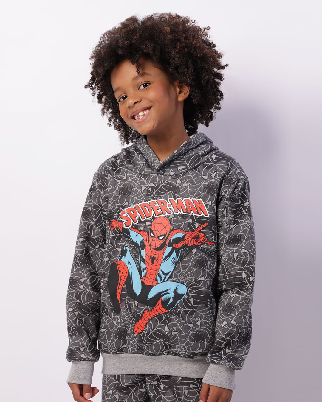 Blusão Moletom Infantil Marvel Homem Aranha Com Capuz Cinza