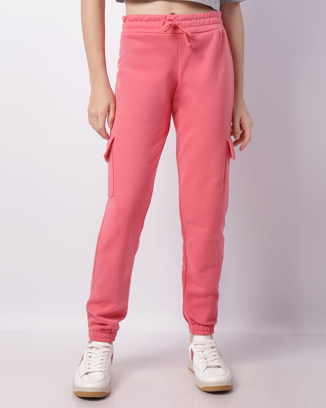 Calça Moletom Juvenil Jogger Bolso Cargo Rosa-1746719037884