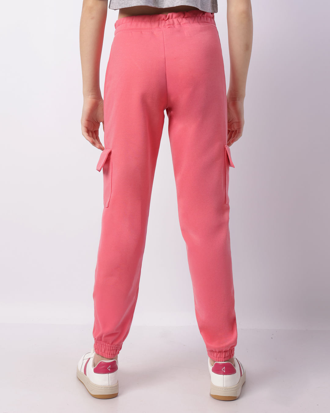 Calça Moletom Juvenil Jogger Bolso Cargo Rosa-1746719041676