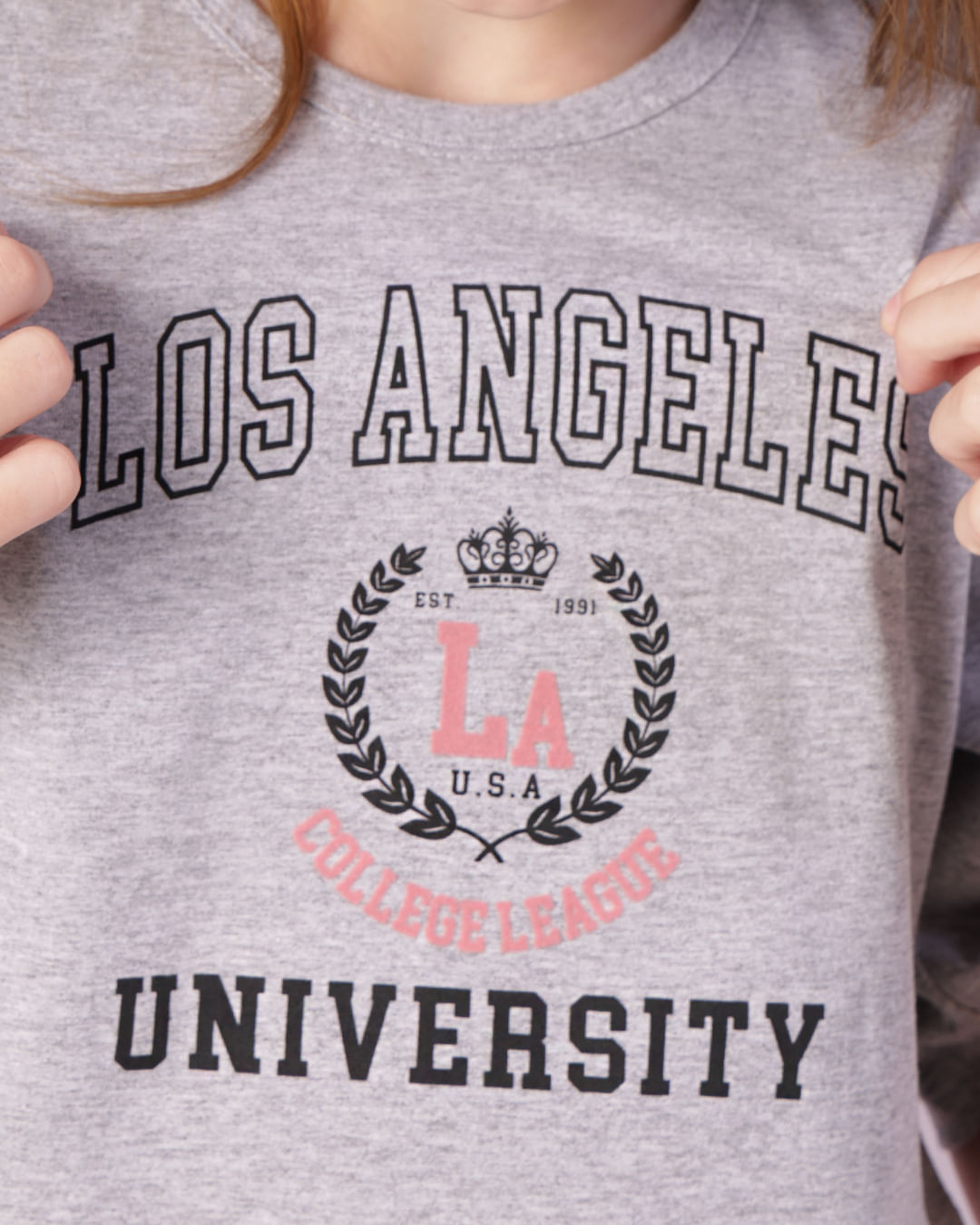 Camiseta Juvenil Cropped Estampa Los Angeles Cinza-1746721017055