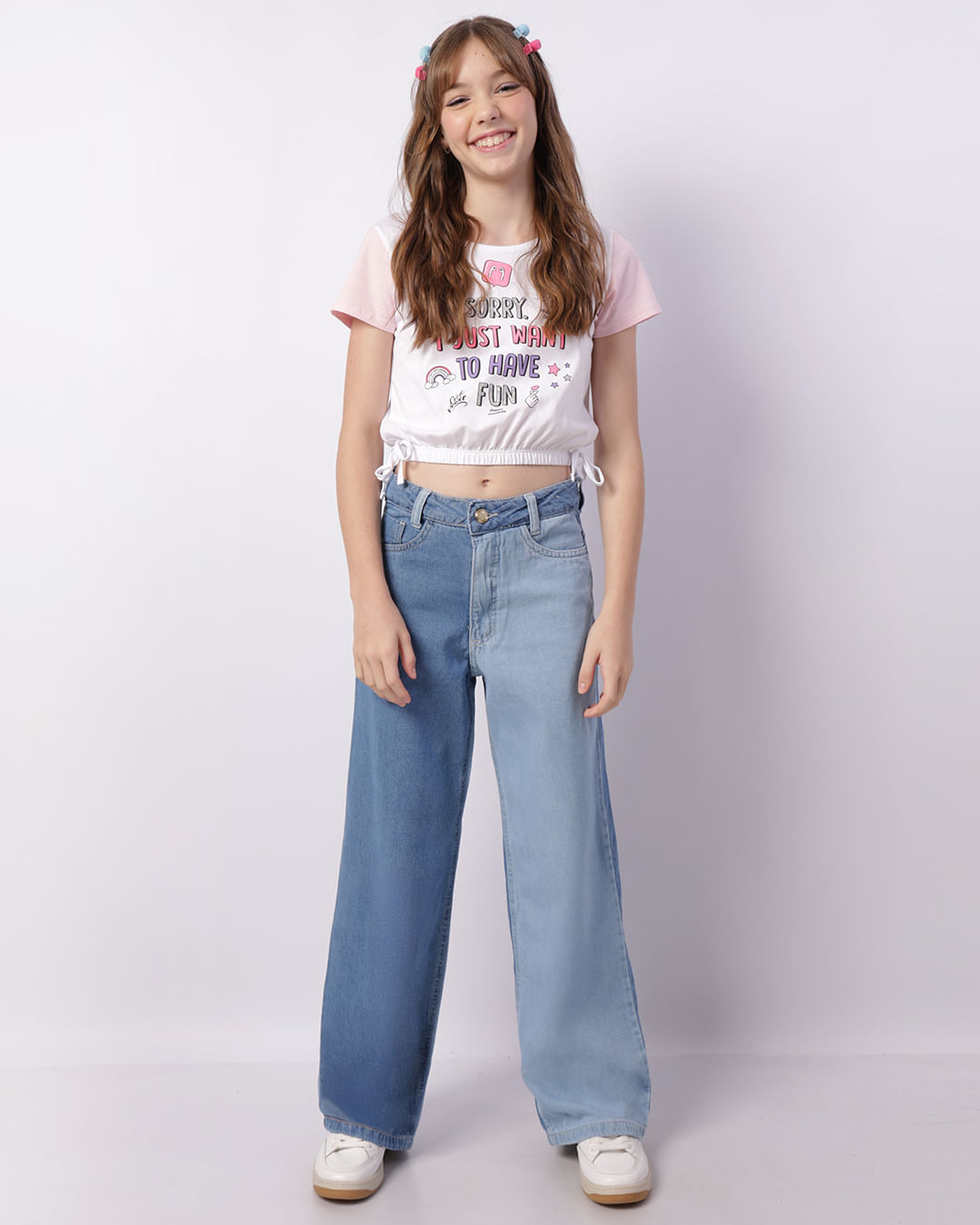 Blusa Juvenil Cropped Estampa Elástico Na Barra Branca-1746721157122