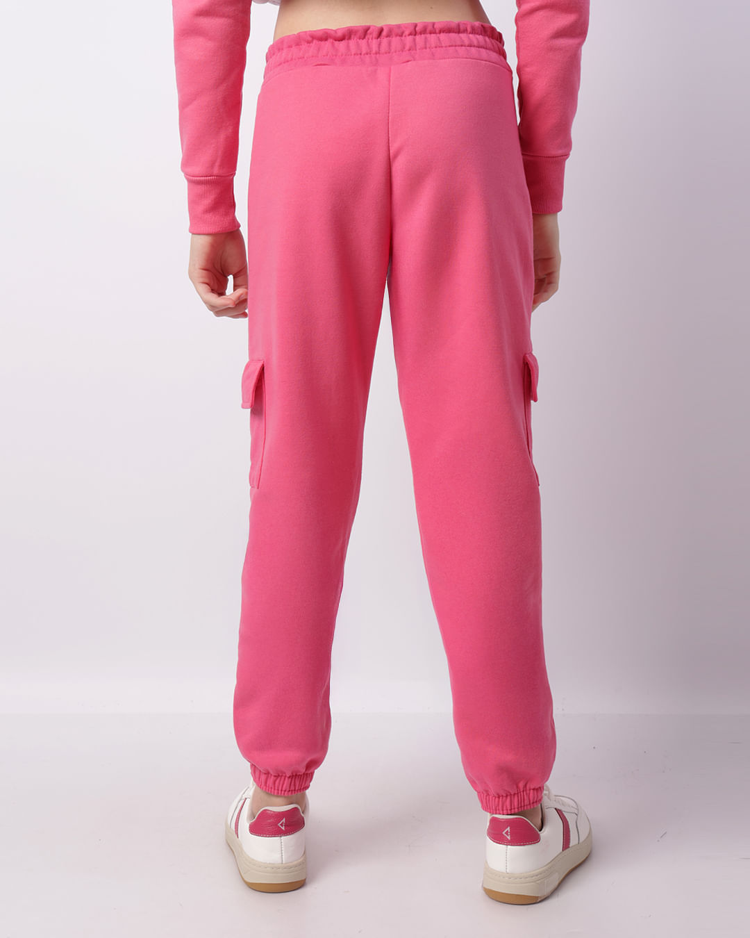 Calça Moletom Juvenil Jogger Bolso Cargo Rosa Escuro-1746721499643