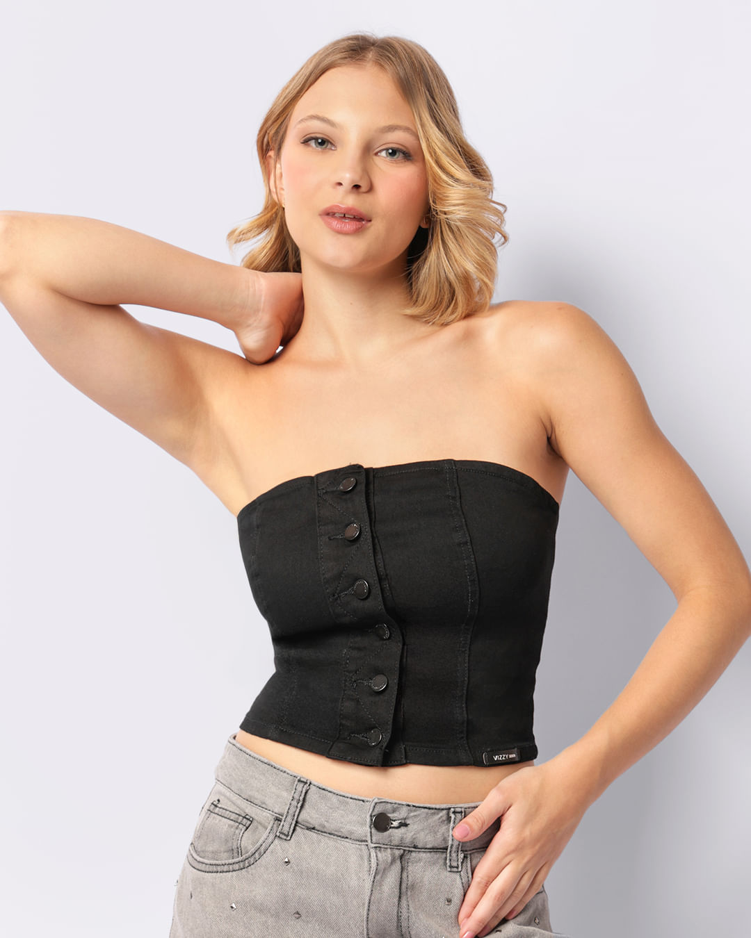 Blusa Sarja Feminina Tomara Que Caia Vizz Com Botões Preta