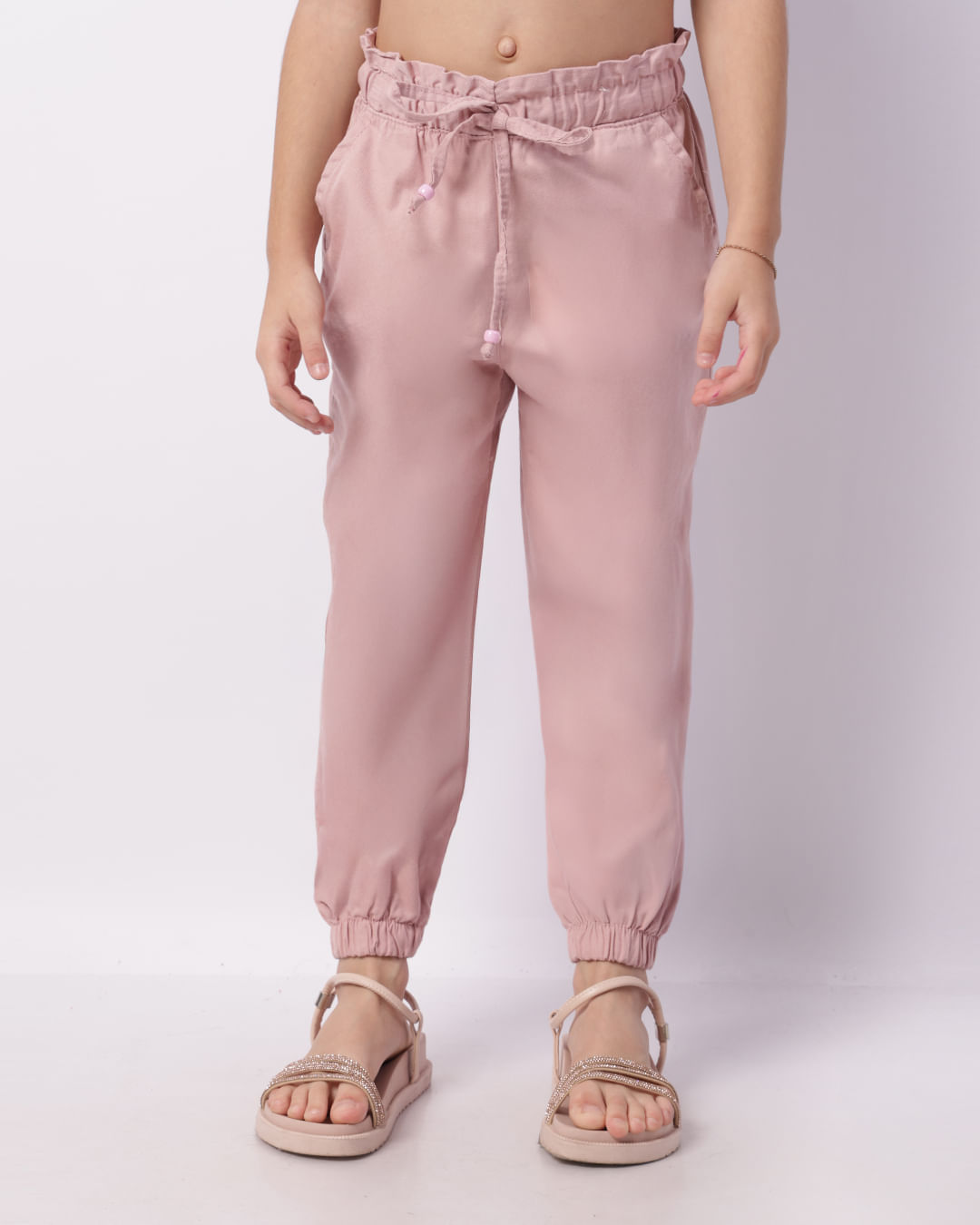 Calça Sarja Infantil Jogger Com Bolso Rosa-1746791392228