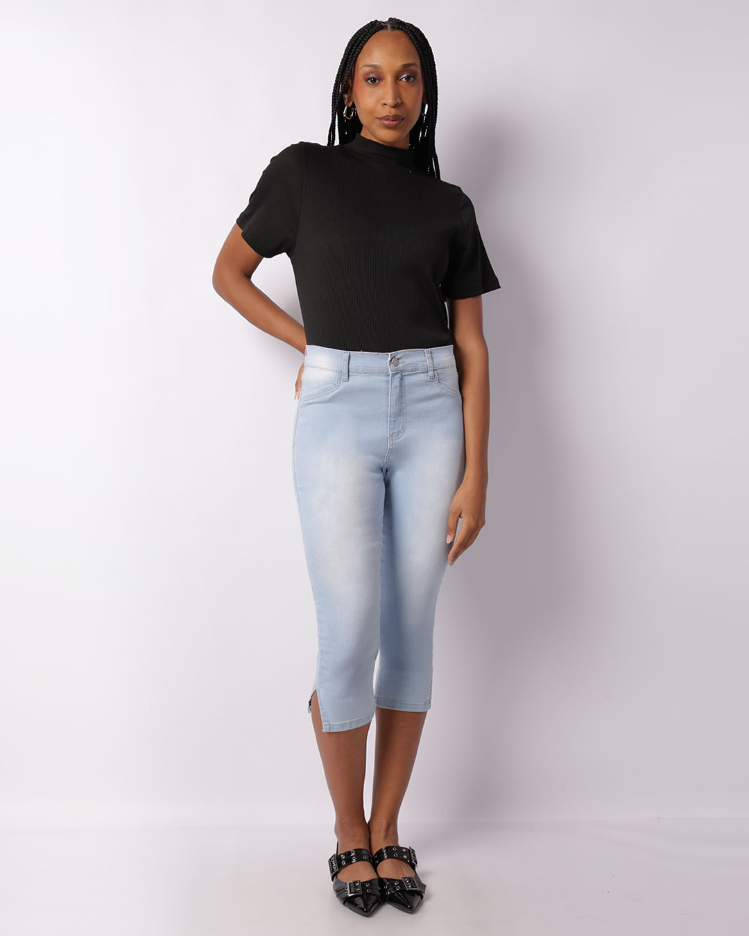 Calça Jeans Feminina Capri Estonada Azul -1746802471541