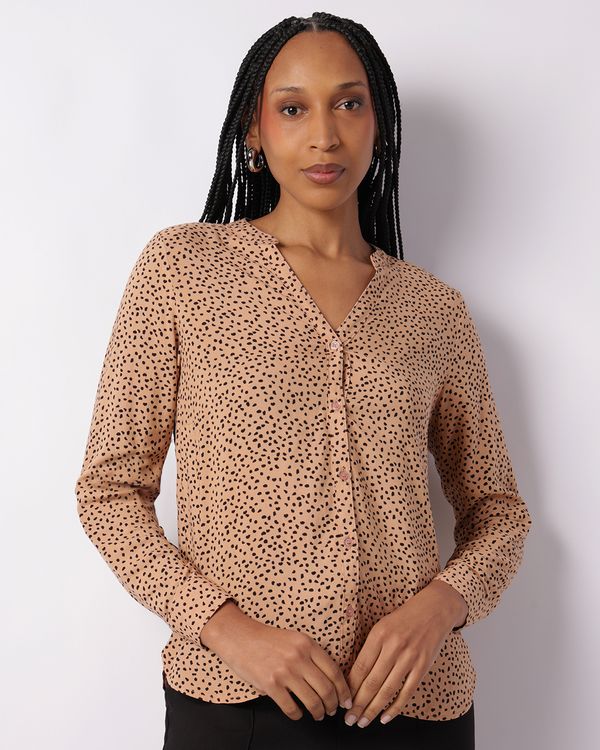 Camisa Feminina Berry & Co. Viscose Estampada Marrom P