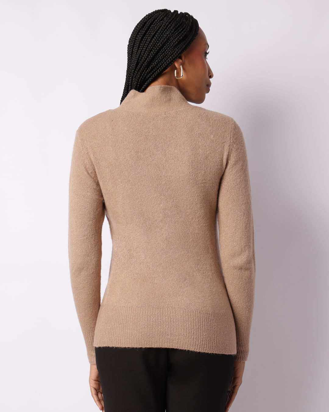 Blusa Feminina Tricô Donatta Gola V Bege-1747137645177