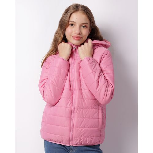 Jaqueta Juvenil Puffer com Capuz Bolsos Rosa