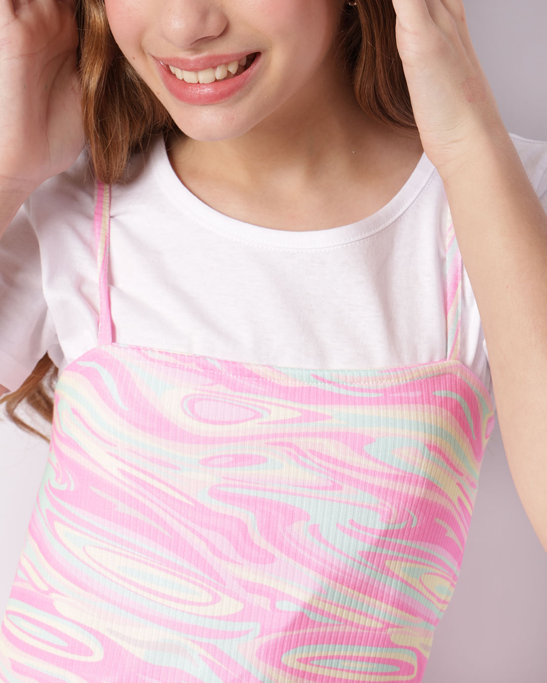Vestido Juvenil Canelado Estampado Rosa-1747317448972