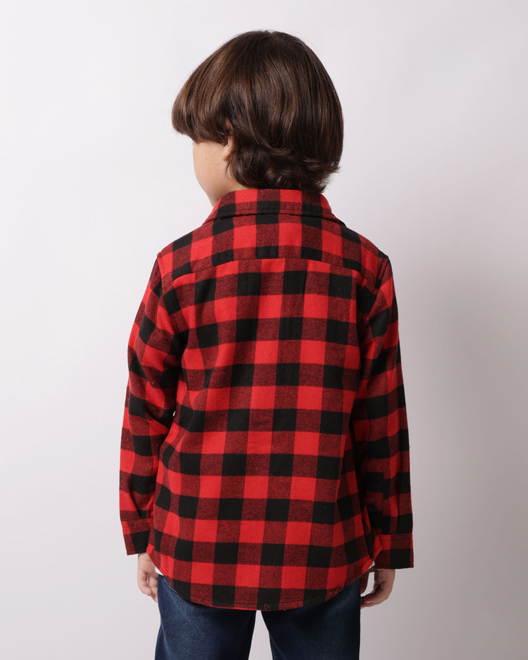 Camisa Infantil Xadrez Manga Longa Flanelada Vermelha-1747324067362
