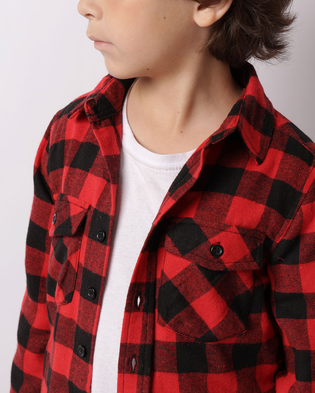 Camisa Infantil Xadrez Manga Longa Flanelada Vermelha-1747324071818